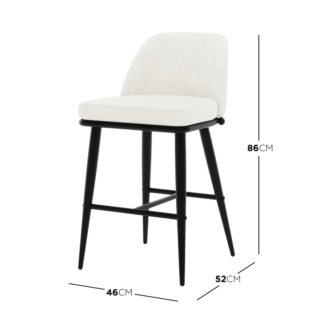 Jeremi Velvet Upholstered High-Back Bar Stool Set of 2 - Cream features sleek black legs and plush high-back design, offering modern elegance and comfort for any bar or kitchen space.