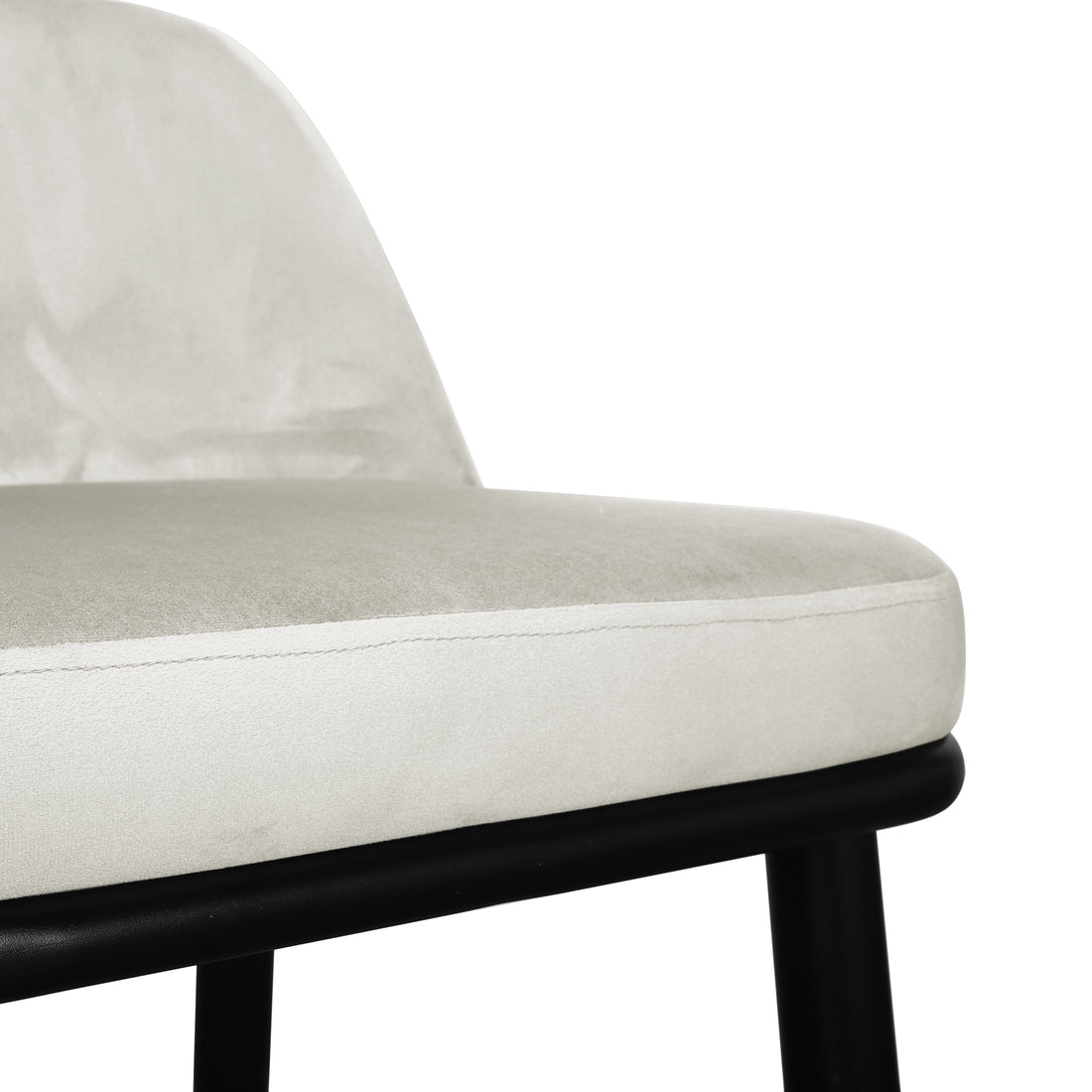 Jeremi Velvet Upholstered High-Back Bar Stool Set of 2 - Cream, featuring plush velvet upholstery and a sleek high-back design, supported by durable powder-coated steel legs with protective anti-slip pads.