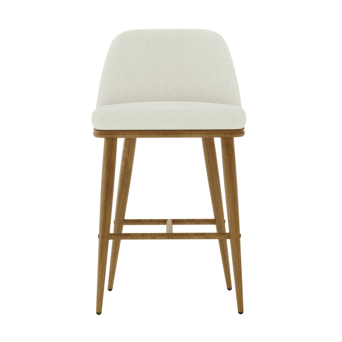 Jeremi Linen Upholstered High-Back Bar Stool Set of 2, showcasing a white chair with wooden legs, featuring a high backrest and sleek design ideal for modern kitchens or bars.