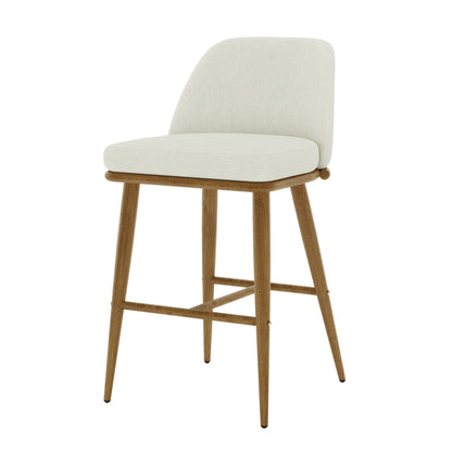 Jeremi Linen Upholstered High-Back Bar Stool Set of 2 featuring elegant wheat-colored linen seats and oak steel legs, designed for comfort with ergonomic high backrests and anti-slip pads for stability.