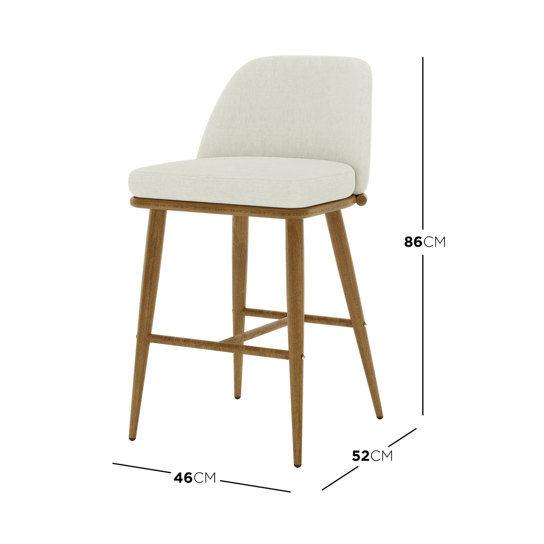 Jeremi Linen Upholstered High-Back Bar Stool Set of 2, featuring wheat-colored linen and oak steel legs, showcases a sleek, ergonomic design with a high backrest and padded seating for comfort and style.
