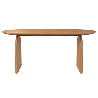 Jillian 180cm Solid Oak Oval Dining Table features a natural wood surface with unique grain patterns and sturdy arched metal legs, showcasing a blend of elegance and durability for dining spaces.
