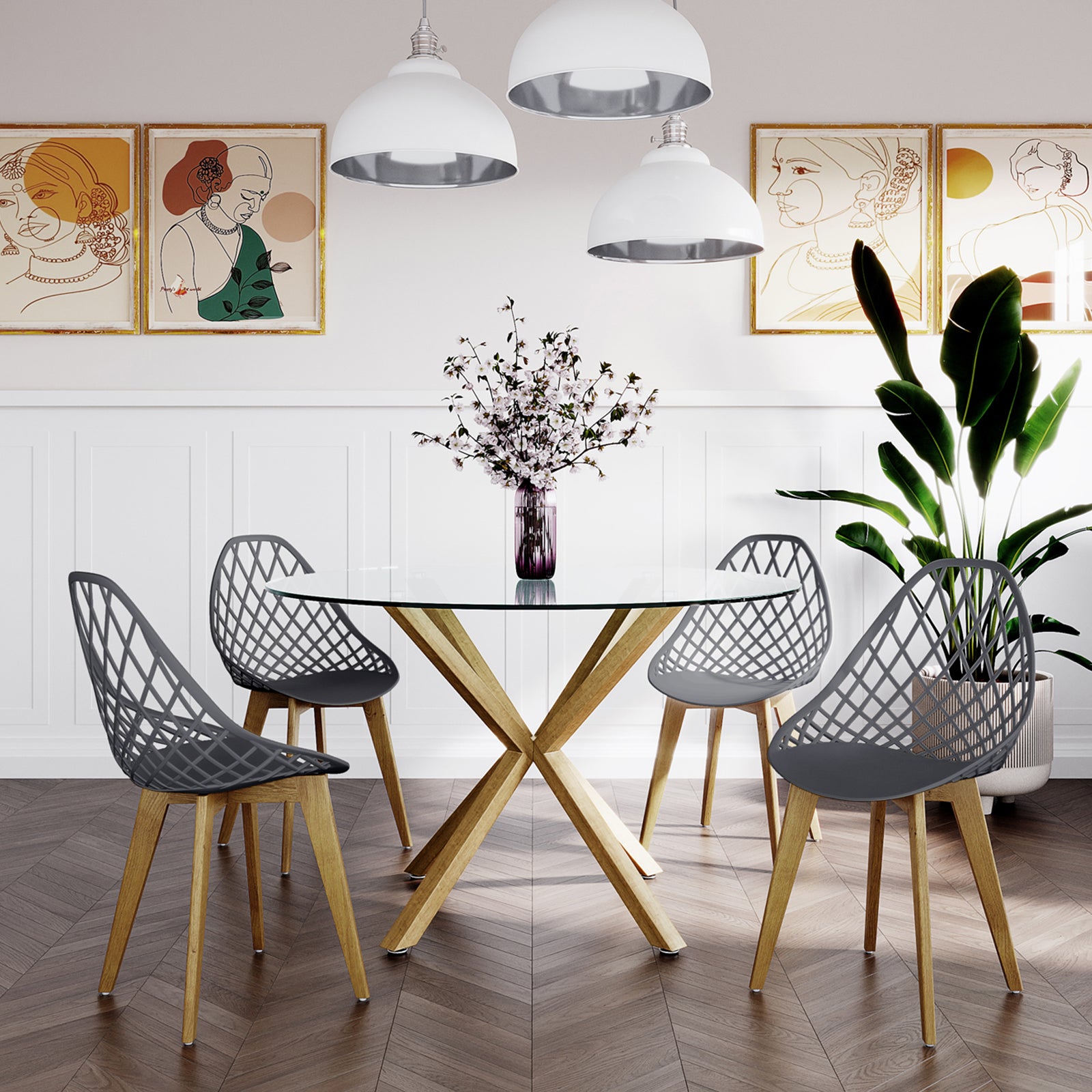 Jonah Beech Wood Dining Chair (Set of 4) featuring minimalist design with a Polypropylene seat and sturdy beech wood legs, perfect for enhancing any dining room's aesthetic.