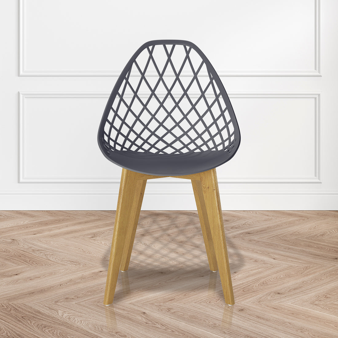 Jonah Beech Wood Dining Chair Dark Charcoal Set of 4, featuring sleek beech wood legs and a supportive PP seat back, ideal for enhancing dining room aesthetics with minimalist charm.