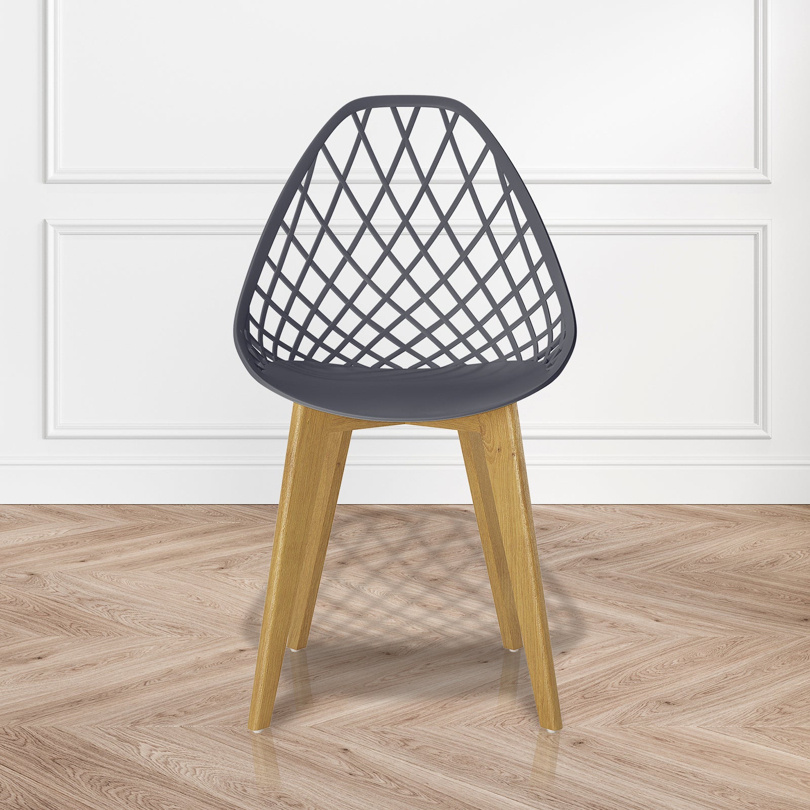 Jonah Beech Wood Dining Chair Dark Charcoal Set of 4, featuring sleek beech wood legs and a supportive PP seat back, ideal for enhancing dining room aesthetics with minimalist charm.