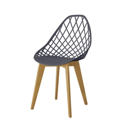 Close-up of Jonah Beech Wood Dining Chair, featuring a black seat with wooden legs, highlighting minimalist design and sturdy construction, sold as a set of four.