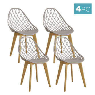 Jonah Beech Wood Dining Chair Grey Set of 4, showcasing a close-up view of the chair's sleek design, highlighting the beech wood legs and ergonomically designed Polypropylene seat.