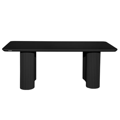 Joyce 120cm Coffee Table with Round Fluted Legs in Black features a minimalist design with a slim rectangular top and sculptural cylindrical legs, offering a modern, elegant focal point for interiors.