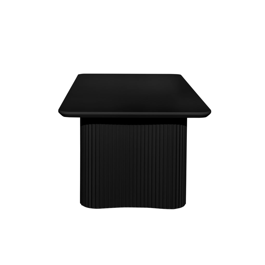 Joyce 120cm Coffee Table with Round Fluted Legs in Black, featuring a minimalist design with a sleek rectangular top and sculptural fluted base, showcased against a plain white background.