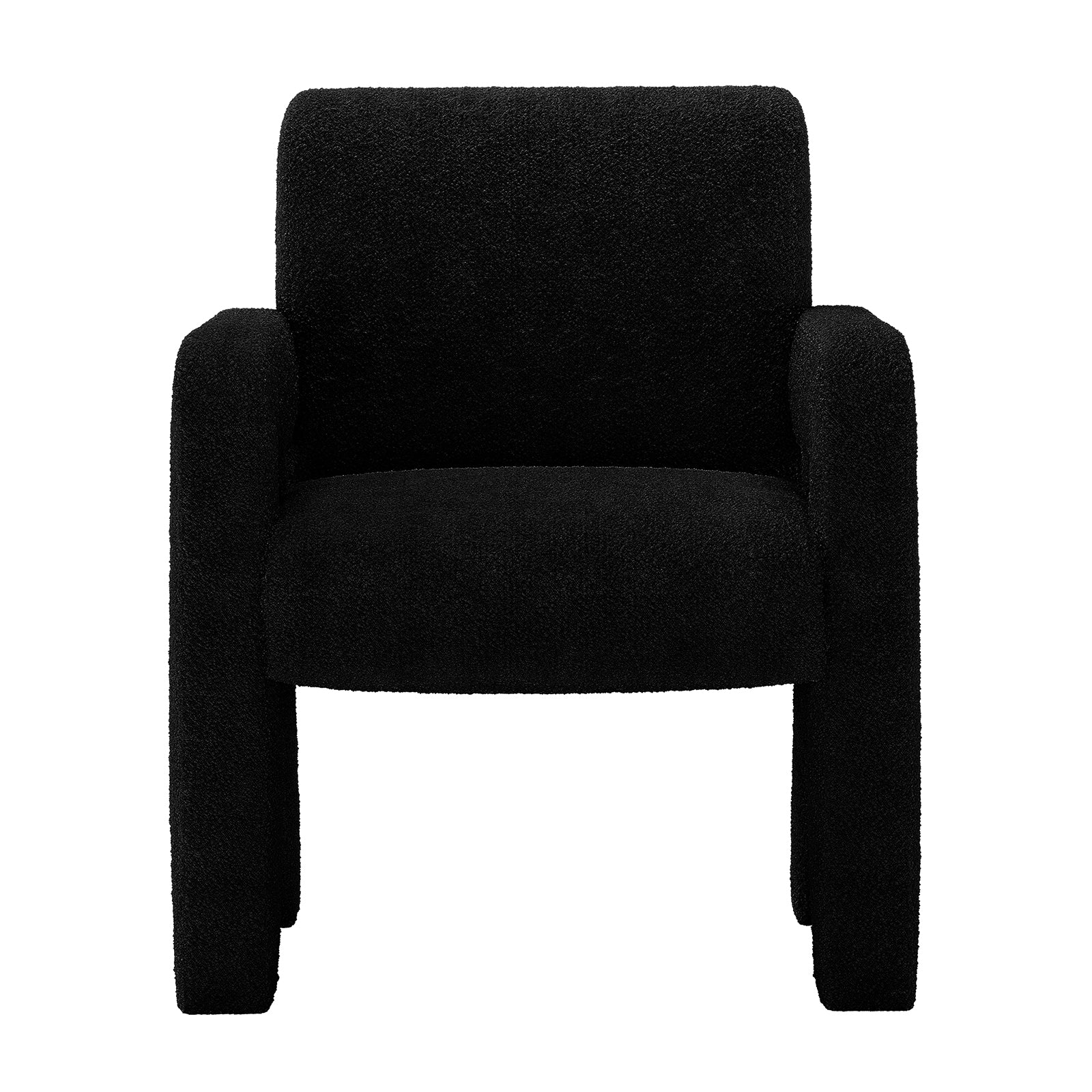 Julie Bouclé Upholstered Accent Chair - Black, featuring plush bouclé fabric and a sleek, curved design with sturdy black legs, perfect for modern interiors, offering luxurious comfort and style.