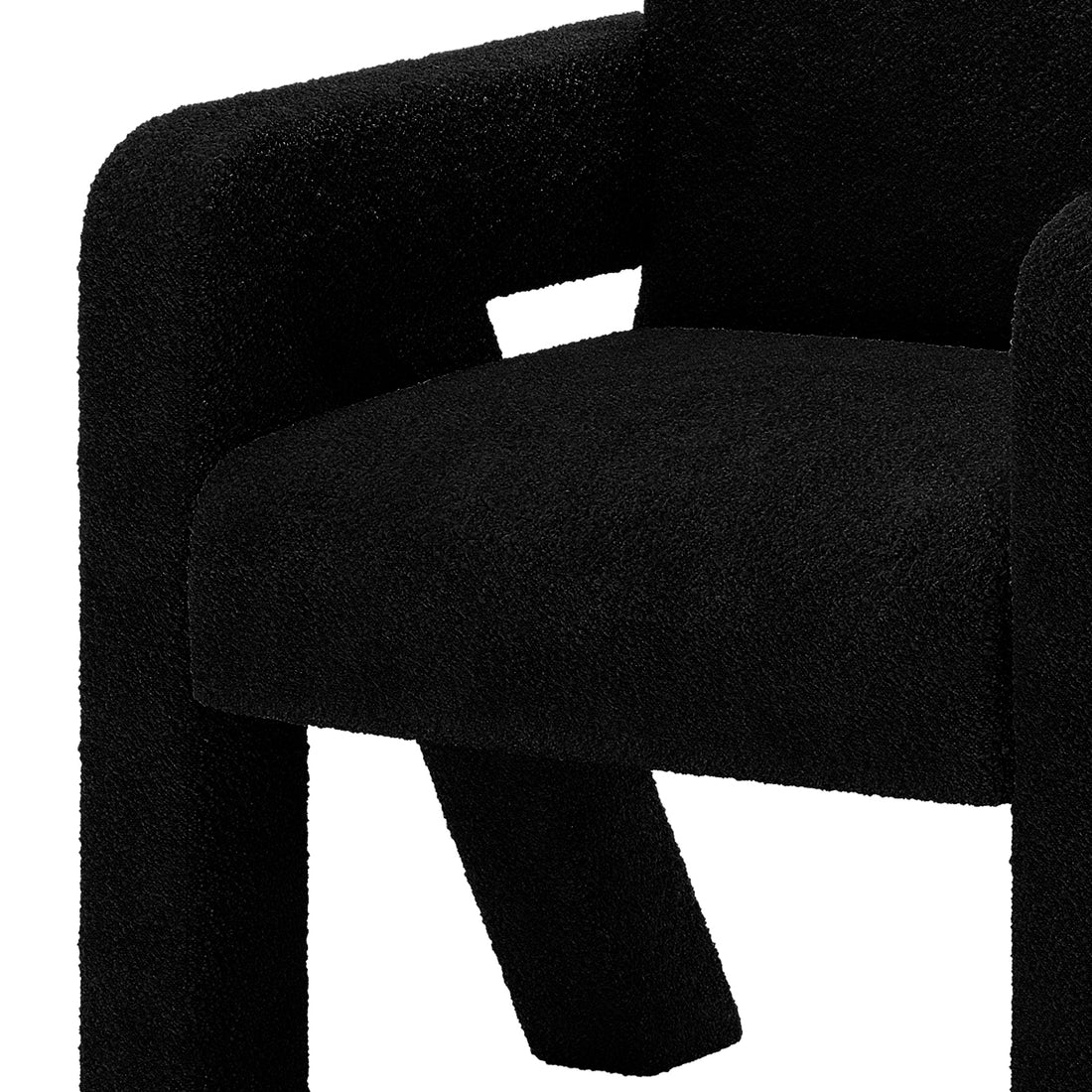 Julie Bouclé Upholstered Accent Chair - Black; features a plush, textured fabric with a sleek, modern silhouette, showcasing its ergonomic design and thick padding for ultimate comfort. Perfect for contemporary interiors.