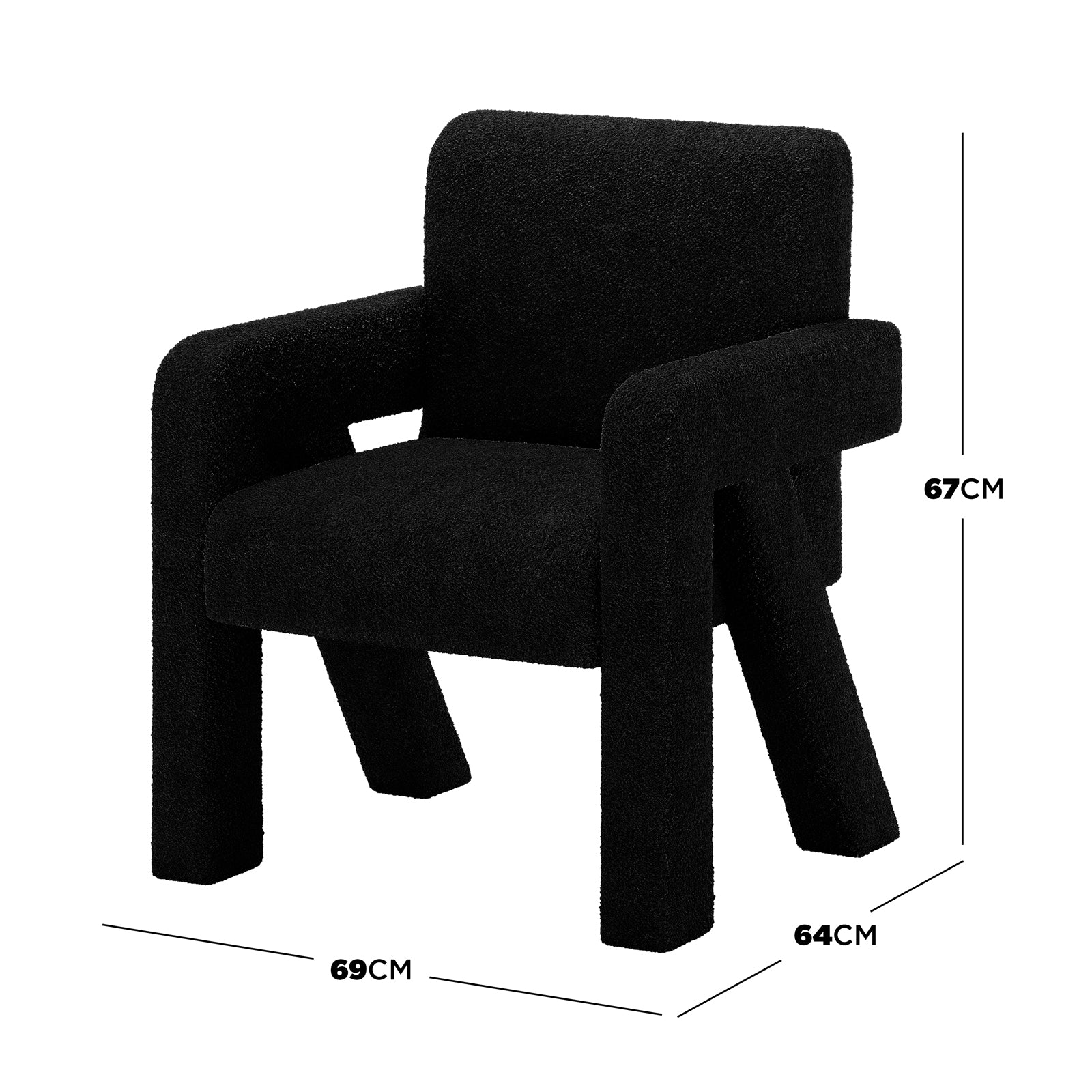 Julie Bouclé Upholstered Accent Chair - Black, featuring plush bouclé fabric and thick foam padding, with a curved silhouette and sturdy engineered wood frame, showcasing modern elegance and comfort.
