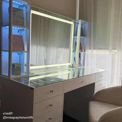 Juliette LED Makeup Vanity Table with Storage in White