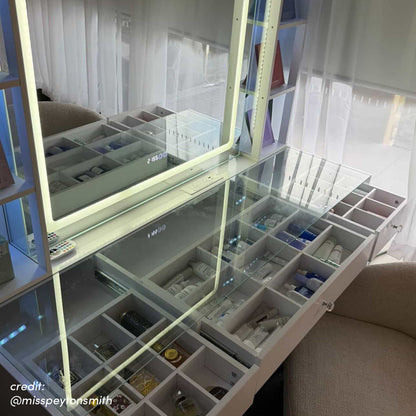 Juliette LED Makeup Vanity Table with Storage in White