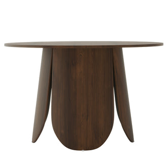 Kalyani 120cm Wooden Round Dining Table with Veneer Top Walnut, showcasing a smooth, durable veneer surface on a round tabletop, highlighting its rustic farmhouse design and sturdy construction.