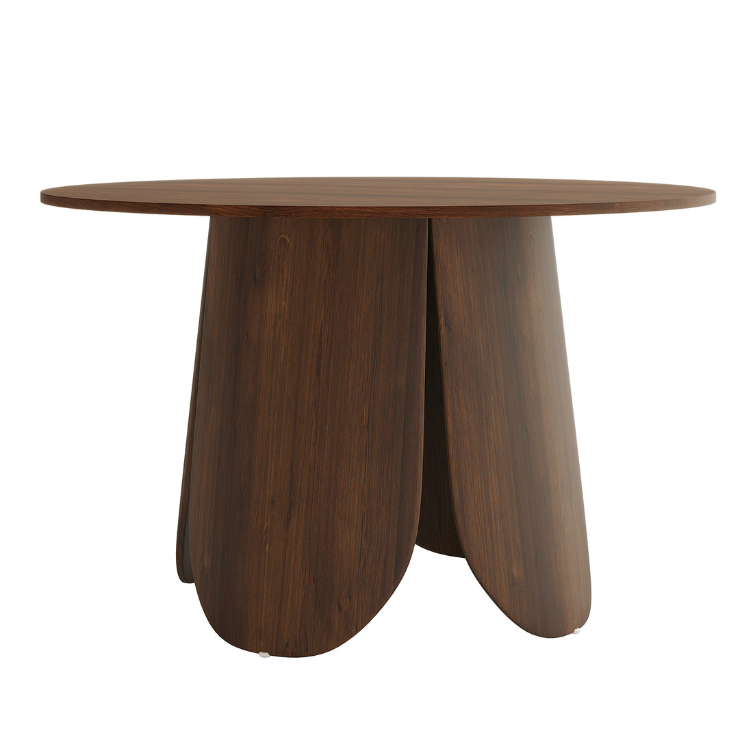 Kalyani 120cm Wooden Round Dining Table with Veneer Top Walnut, featuring a smooth, round surface and sturdy wooden construction, ideal for cozy dining experiences with family and friends.