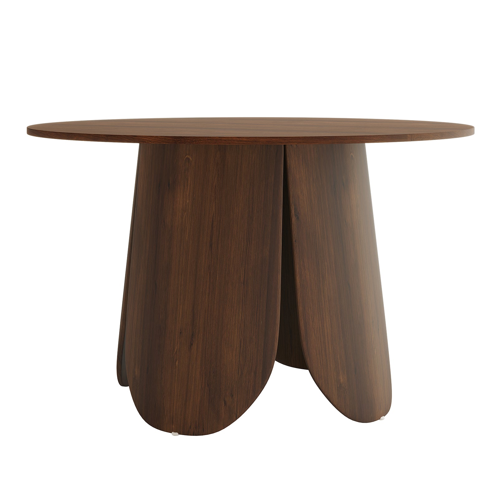 Kalyani 120cm Wooden Round Dining Table with Veneer Top Walnut, featuring a smooth, round surface and sturdy wooden construction, ideal for cozy dining experiences with family and friends.