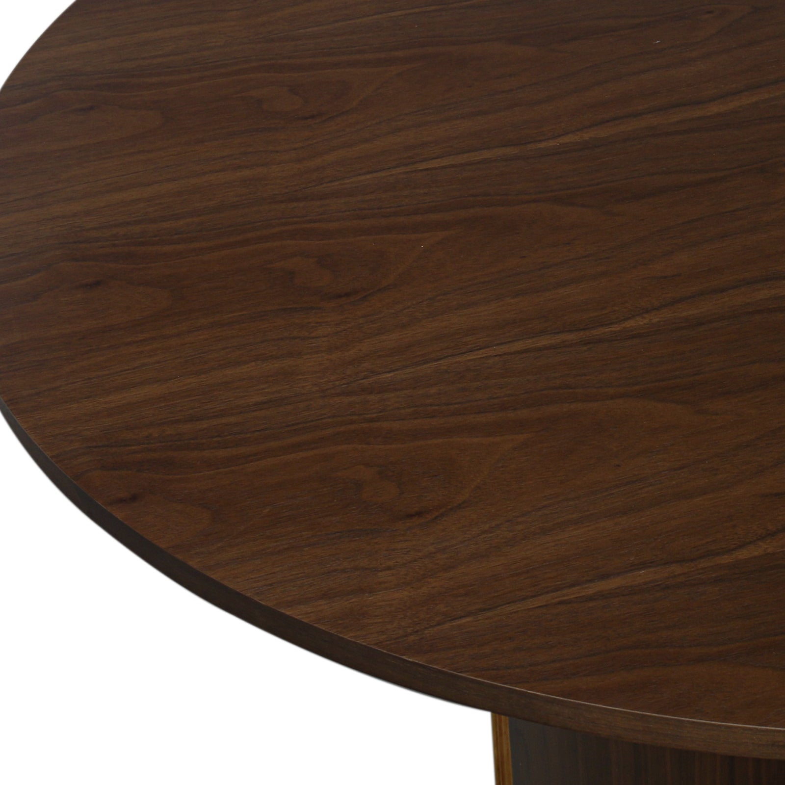 Kalyani 120cm Wooden Round Dining Table with Veneer Top Walnut, showcasing a smooth, durable veneer finish and rustic farmhouse design, ideal for intimate or larger gatherings.