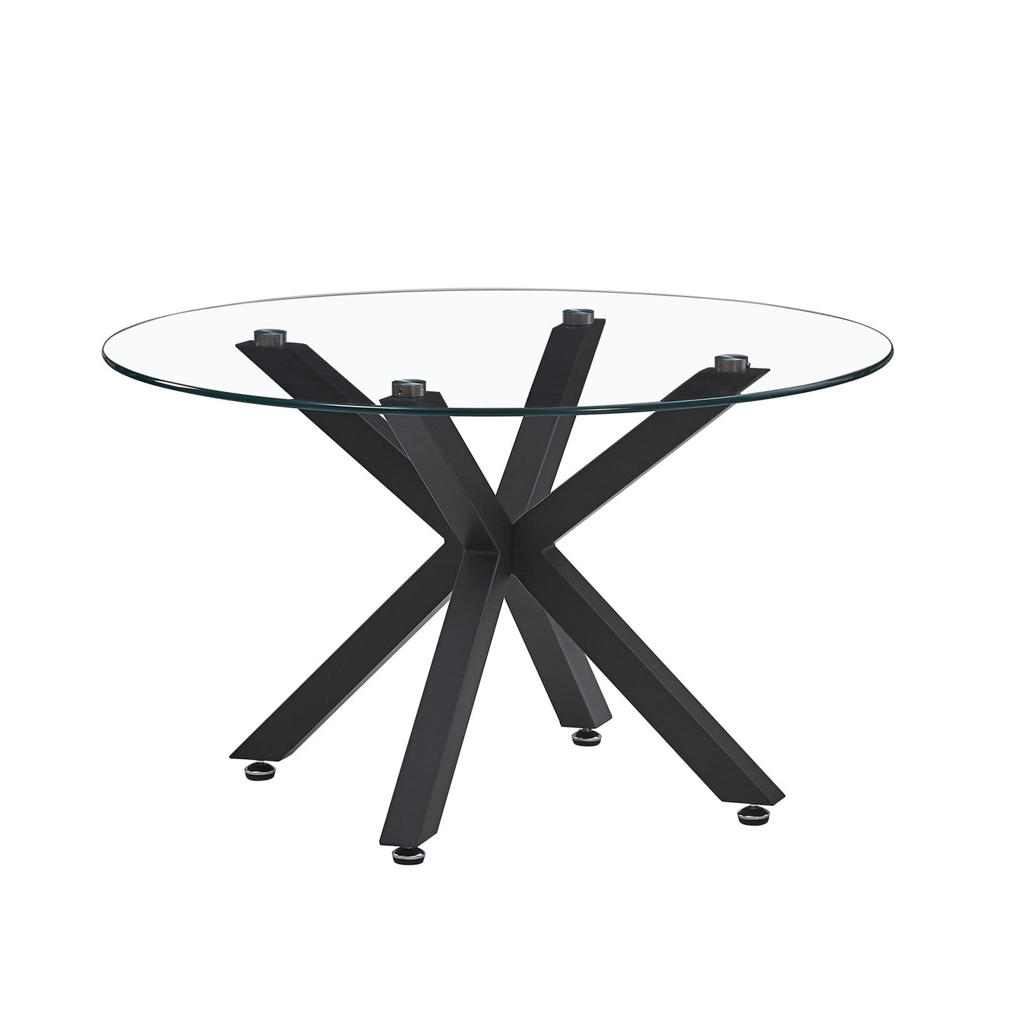 Kansas 80cm Round Glass Coffee Table Black features a sleek transparent glass top with sturdy black legs, perfect for modern interiors. Ideal for maximizing space while adding contemporary elegance.