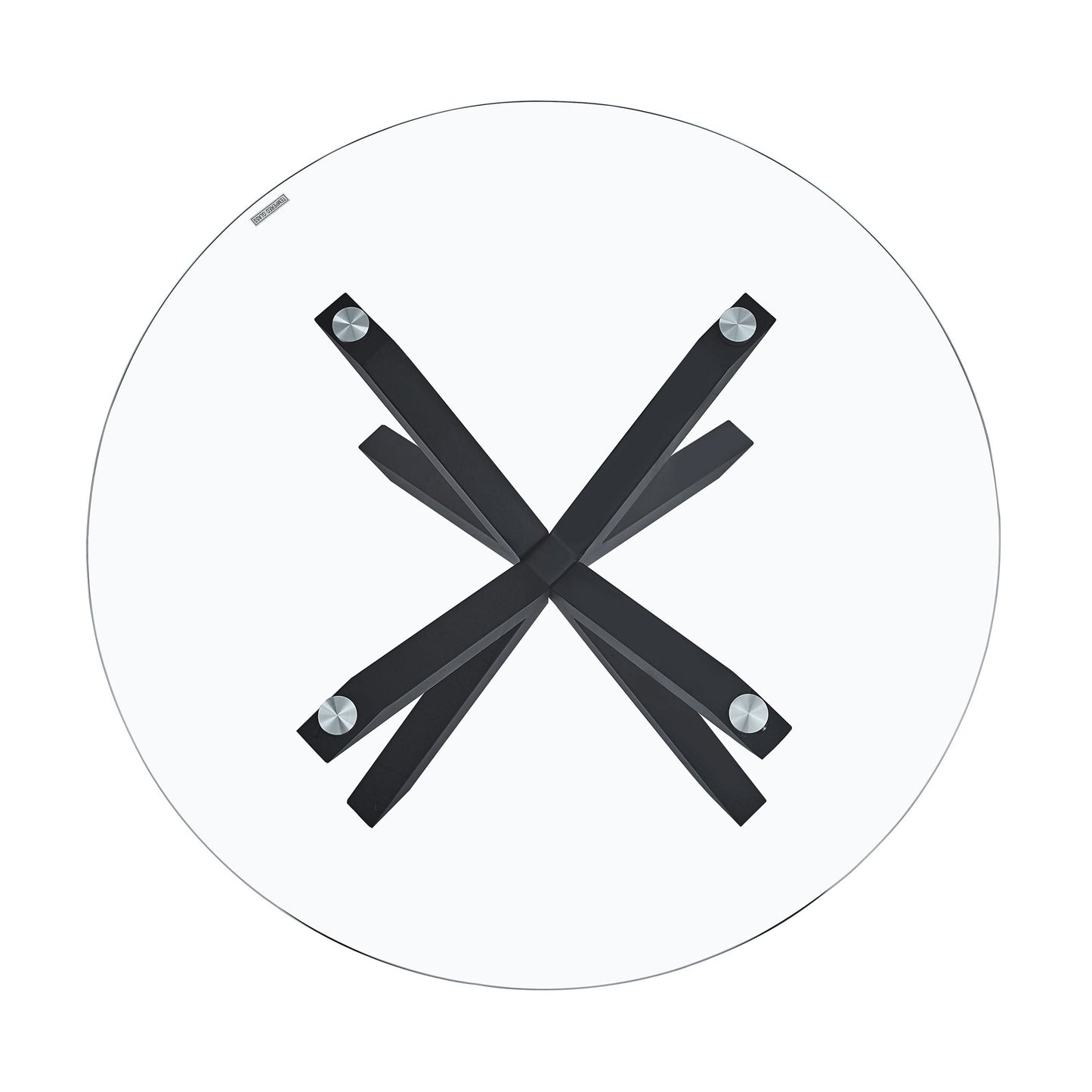 Kansas 80cm Round Glass Coffee Table Black features a sleek metal frame with a transparent glass top, showcasing a minimalist design ideal for modern interiors and versatile placement in various living spaces.