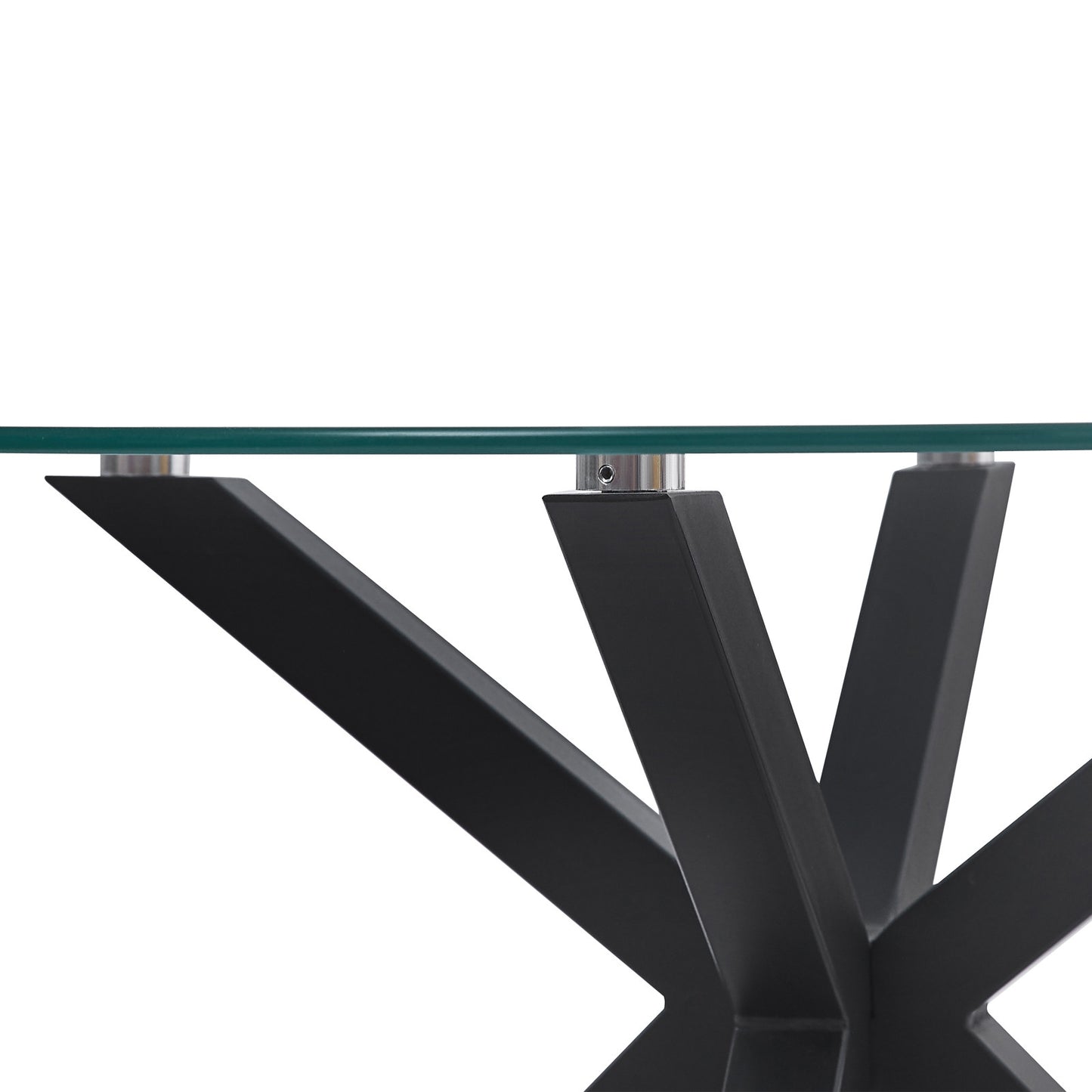 Kansas 80cm Round Glass Coffee Table Black featuring a sleek transparent glass top and sturdy metal frame, ideal for modern decor and versatile placement in various indoor and outdoor settings.
