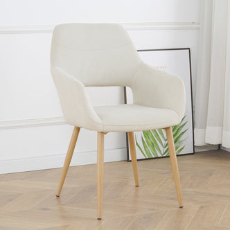 Close-up view of Keith Fabric Dining Chair Light Beige Set of 2, highlighting the elegant design with foam padding and sturdy metal legs, suitable for enhancing any dining space.