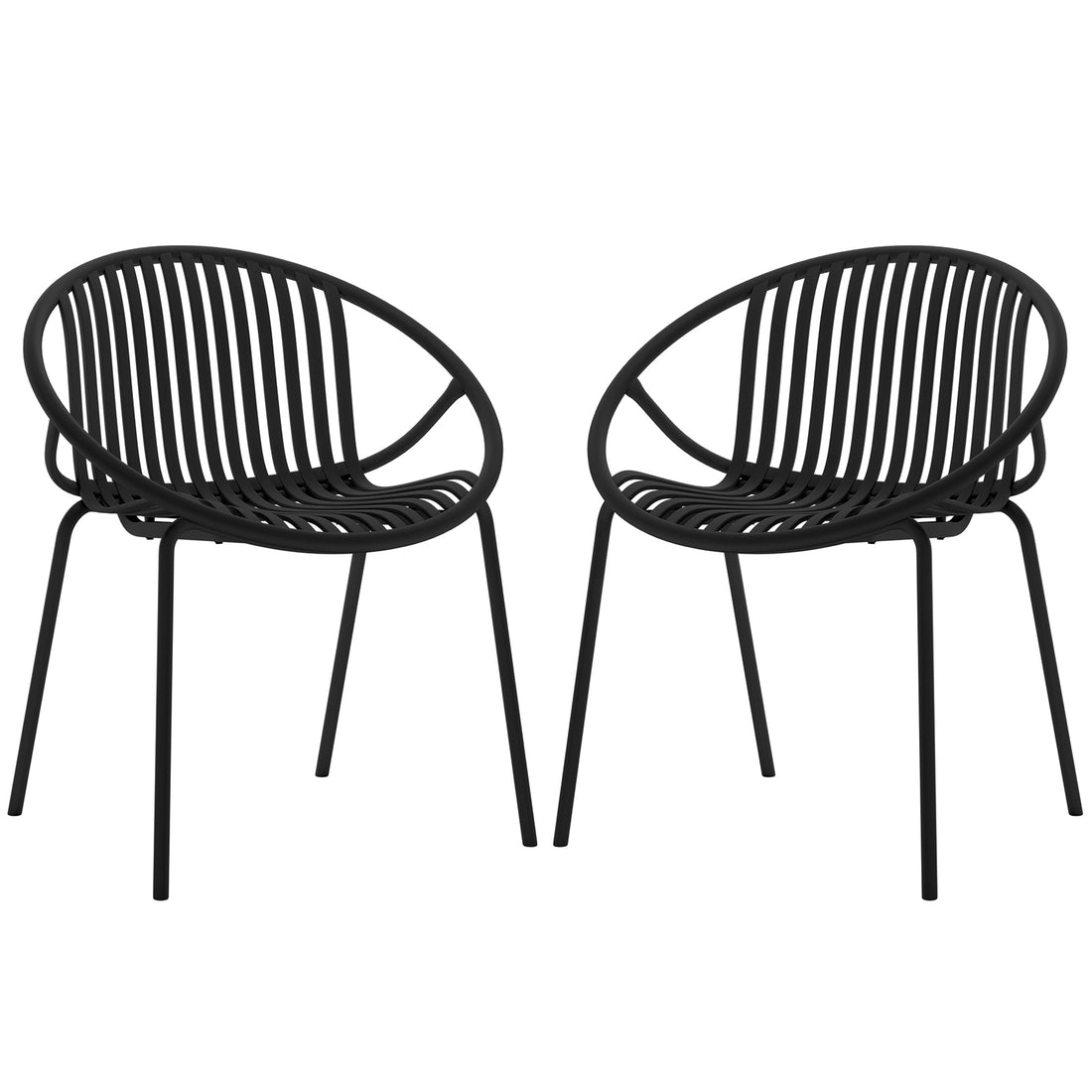 Kosmos Indoor/Outdoor Wire Dining Chair Black Set of 2, featuring sleek wire design with slatted backs and sturdy, powder-coated metal legs, suitable for both indoor and outdoor use.