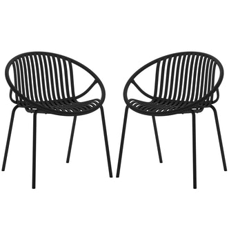 Kosmos Indoor/Outdoor Wire Dining Chair Black Set of 2, featuring sleek wire design with slatted backs and sturdy, powder-coated metal legs, suitable for both indoor and outdoor use.