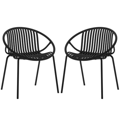 Kosmos Indoor/Outdoor Wire Dining Chair Black Set of 2, featuring sleek wire design with slatted backs and sturdy, powder-coated metal legs, suitable for both indoor and outdoor use.