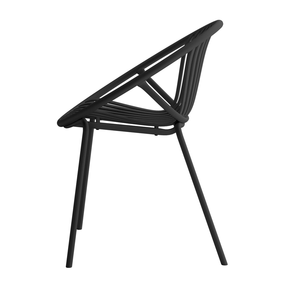 Kosmos Indoor/Outdoor Wire Dining Chair Black Set of 2, showcasing a sleek wire design with sturdy metal legs, perfect for versatile indoor or outdoor use, emphasizes modern elegance and durability.