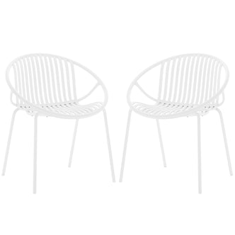 Kosmos Indoor/Outdoor Wire Dining Chair White Set of 2, featuring a modern wire design, sturdy metal legs, and sleek lines, perfect for versatile indoor or outdoor use.