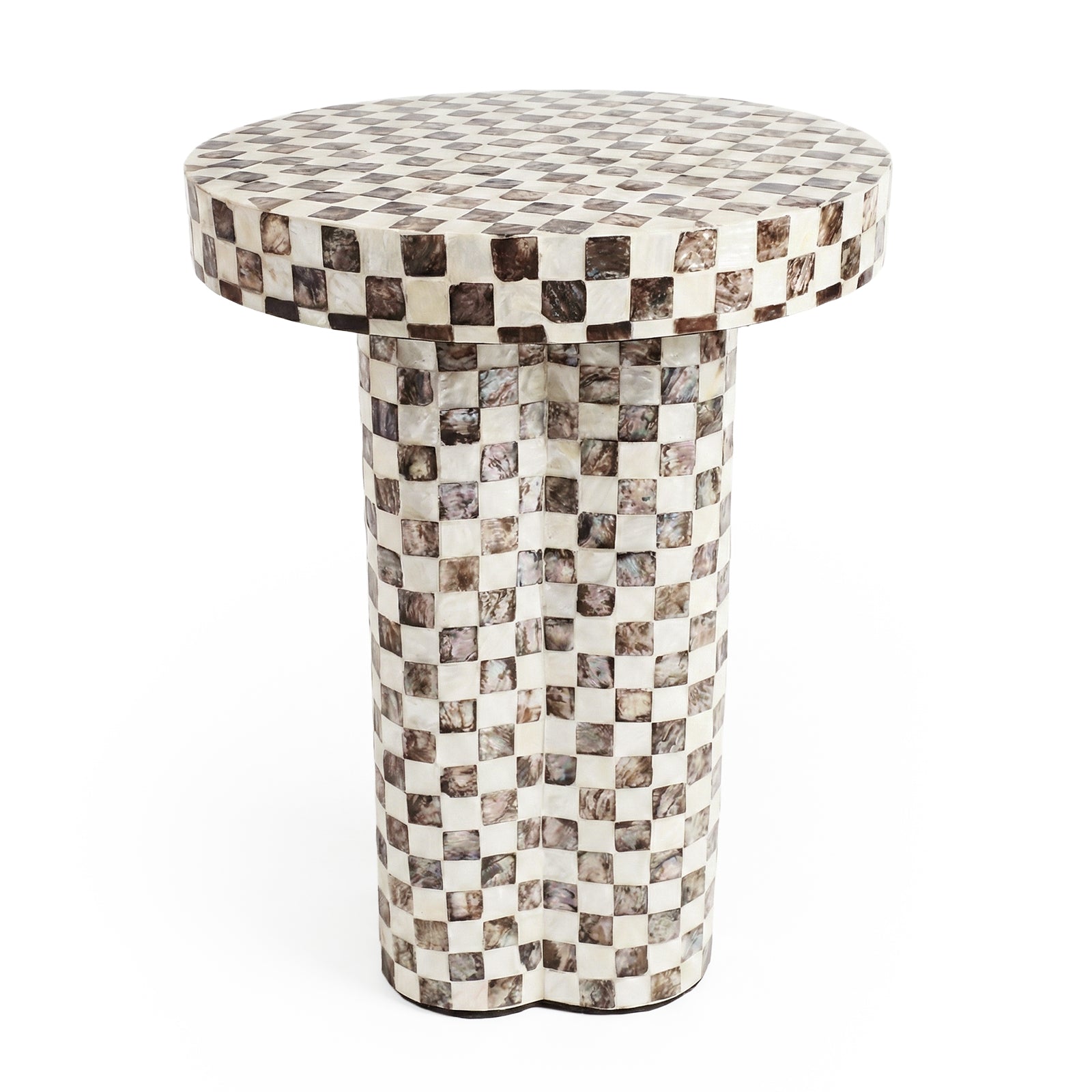 Leif 36cm Checkered Mother of Pearl Side Table in Mocha Cream