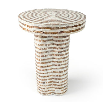 Round mosaic pedestal side table on white background