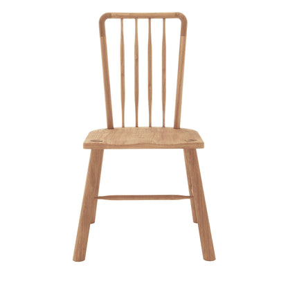 Leigh Solid Oak High-back Dining Chair Natural Set of 2 features a solid-wood design with a slatted backrest, flat contoured seat, and outward-splayed legs, offering a rustic-modern farmhouse appeal.
