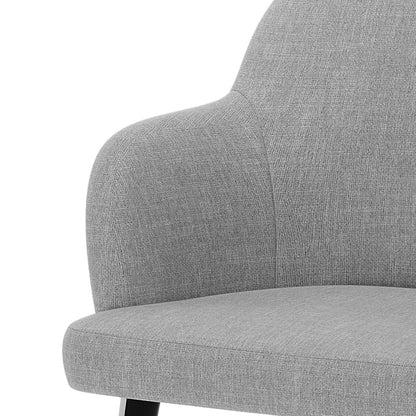 Lennon Linen Dining Chair Set of 2 in Light Grey features a modern, upholstered design with a curved backrest and armrest, thickly padded seat, and visible dark leg, ideal for stylish dining spaces.