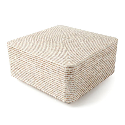 Woven striped square ottoman on white background