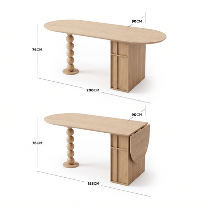 Louisa Oval Foldable Dining Table with Storage in Natural styled in a room setting