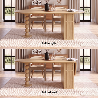 Louisa Oval Foldable Dining Table with Storage in Natural styled in a room setting