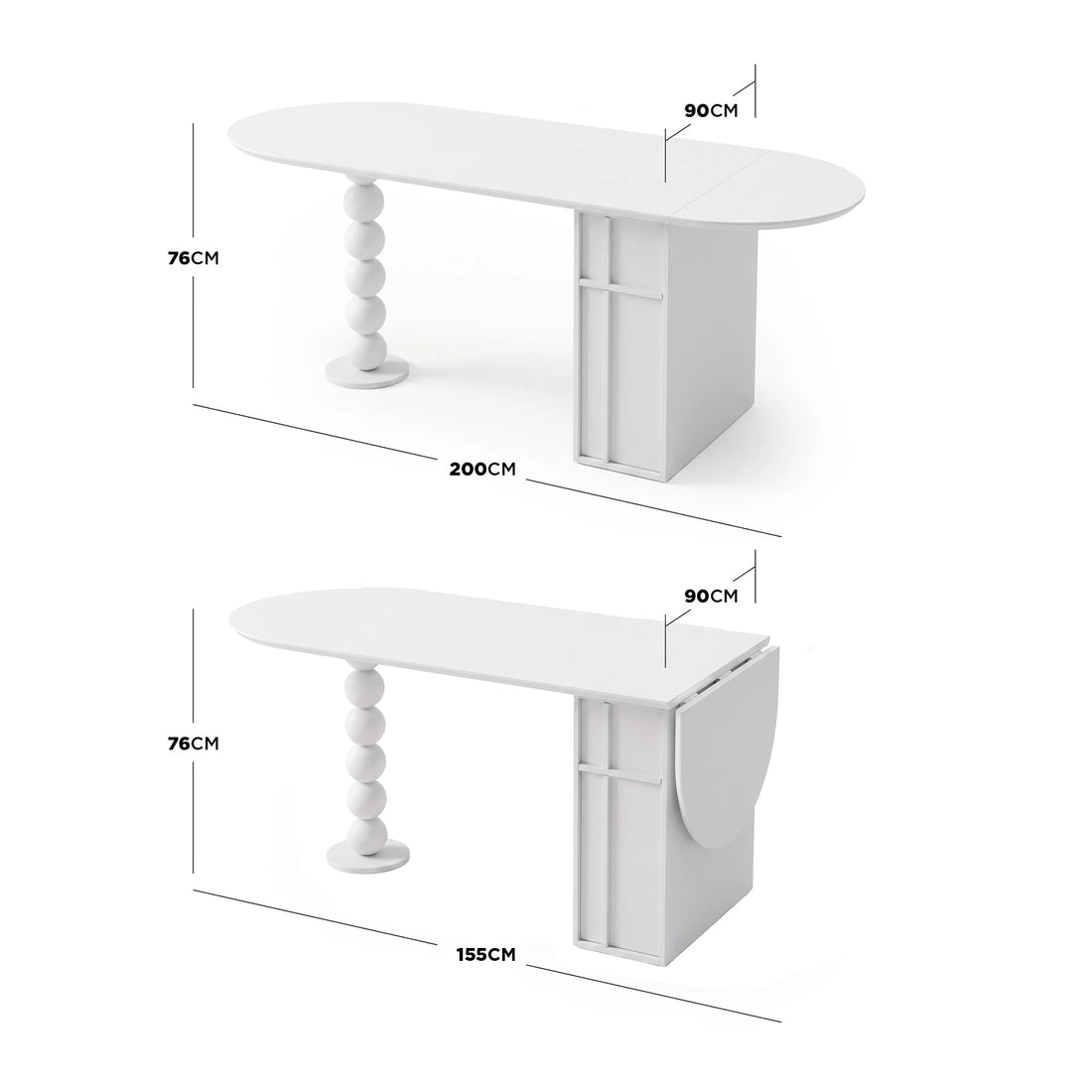 Louisa Oval Foldable Dining Table with Storage in White styled in a room setting