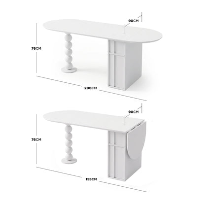 Louisa Oval Foldable Dining Table with Storage in White styled in a room setting