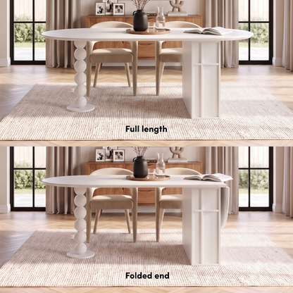 Louisa Oval Foldable Dining Table with Storage in White styled in a room setting
