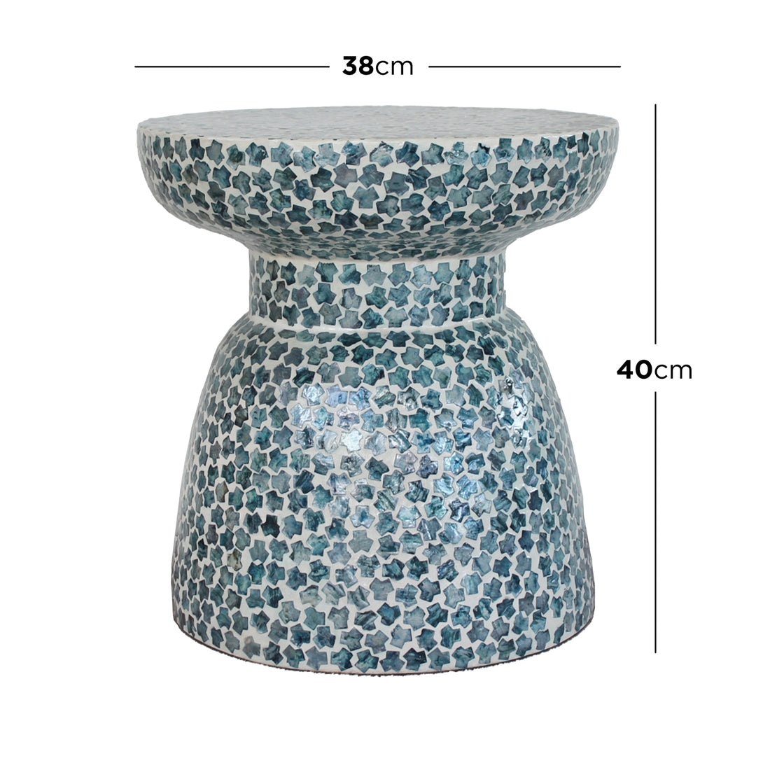 Luna 38cm Mother of Pearl Inlay Coffee Table – Flower Green, featuring a vibrant, intricate mosaic pattern, crafted with mother-of-pearl. The ceramic finish adds elegance, ideal as a stylish accent piece.