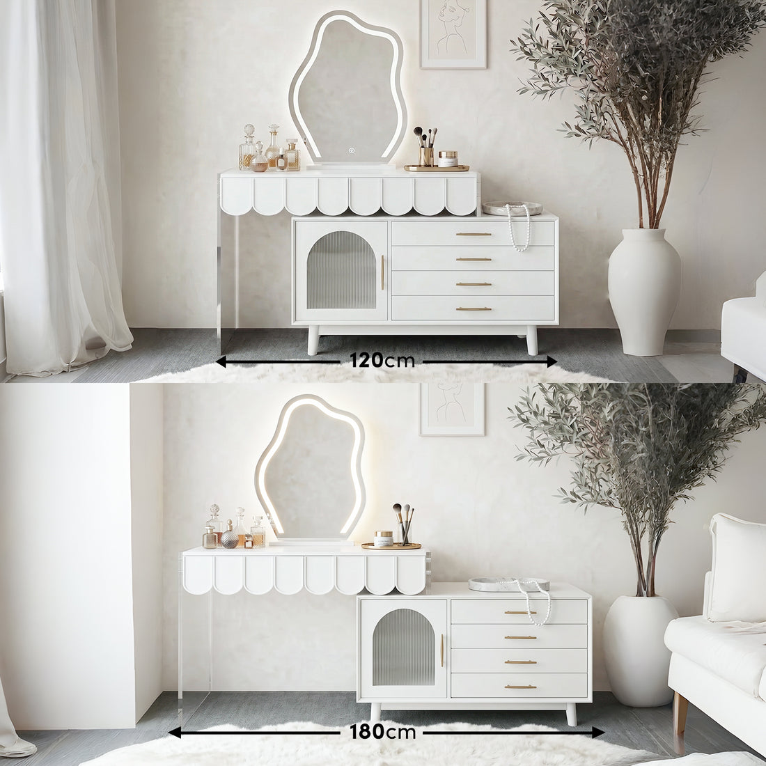 Lunara Extendable Dressing Table with LED Mirror in White
