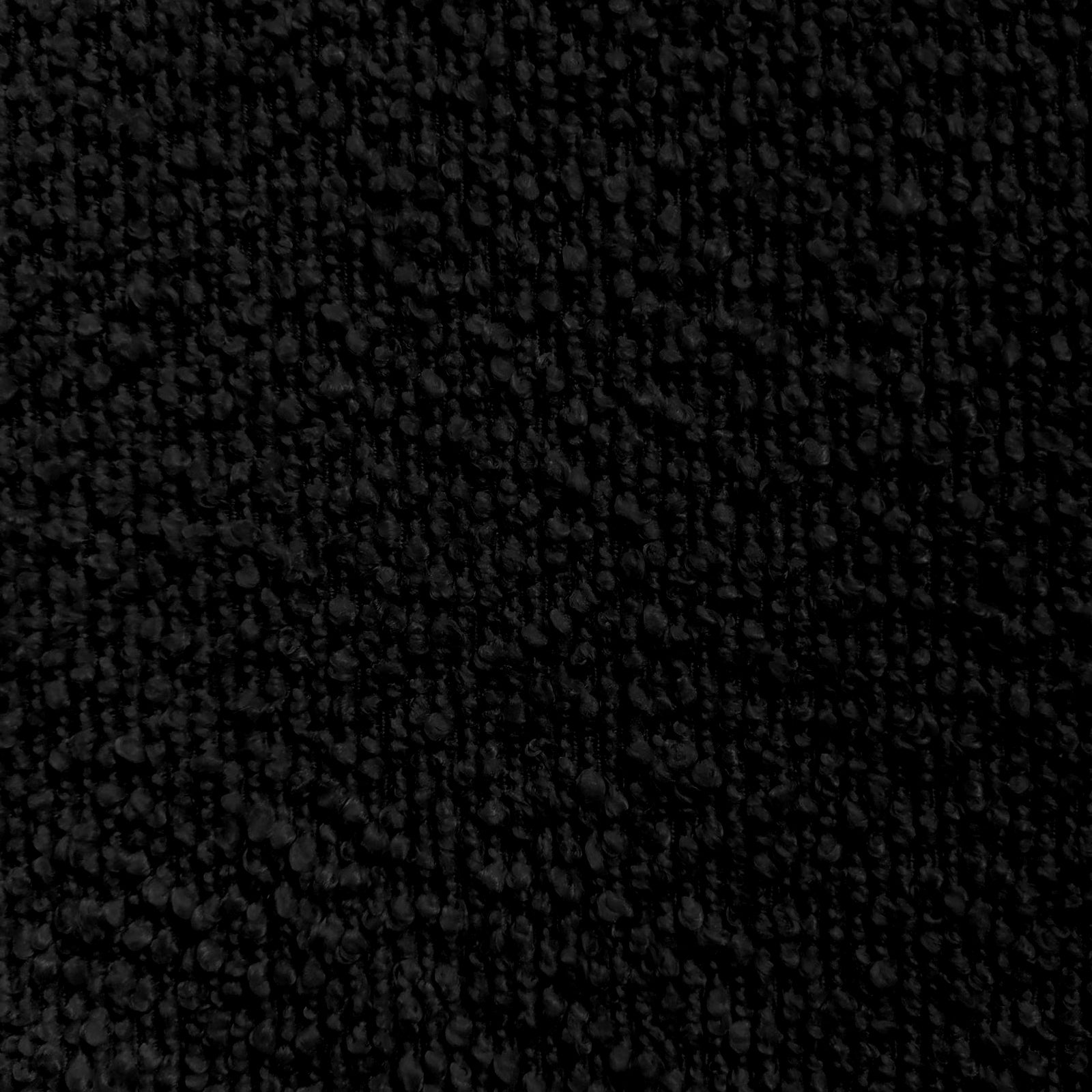 Maddi Boucle Hardwood Dining Chair Black features a close-up of the soft boucle fabric texture, showcasing its curved backrest and ergonomic design for stylish comfort and durability.