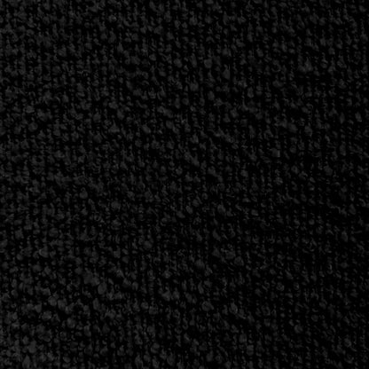 Maddi Boucle Hardwood Dining Chair Black features a close-up of the soft boucle fabric texture, showcasing its curved backrest and ergonomic design for stylish comfort and durability.