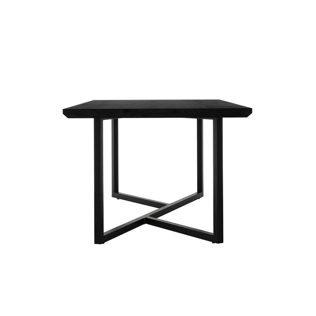 Mae 220cm 8 Seater Rectangular Dining Table in Black, featuring a sleek black tabletop on a crisscross metal base, showcasing modern minimalist design perfect for contemporary dining spaces.