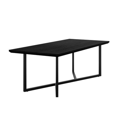 Mae 220cm 8 Seater Rectangular Dining Table in Black features a sleek black tabletop and minimalist black metal frame, embodying modern elegance and industrial charm, perfect for contemporary dining spaces.