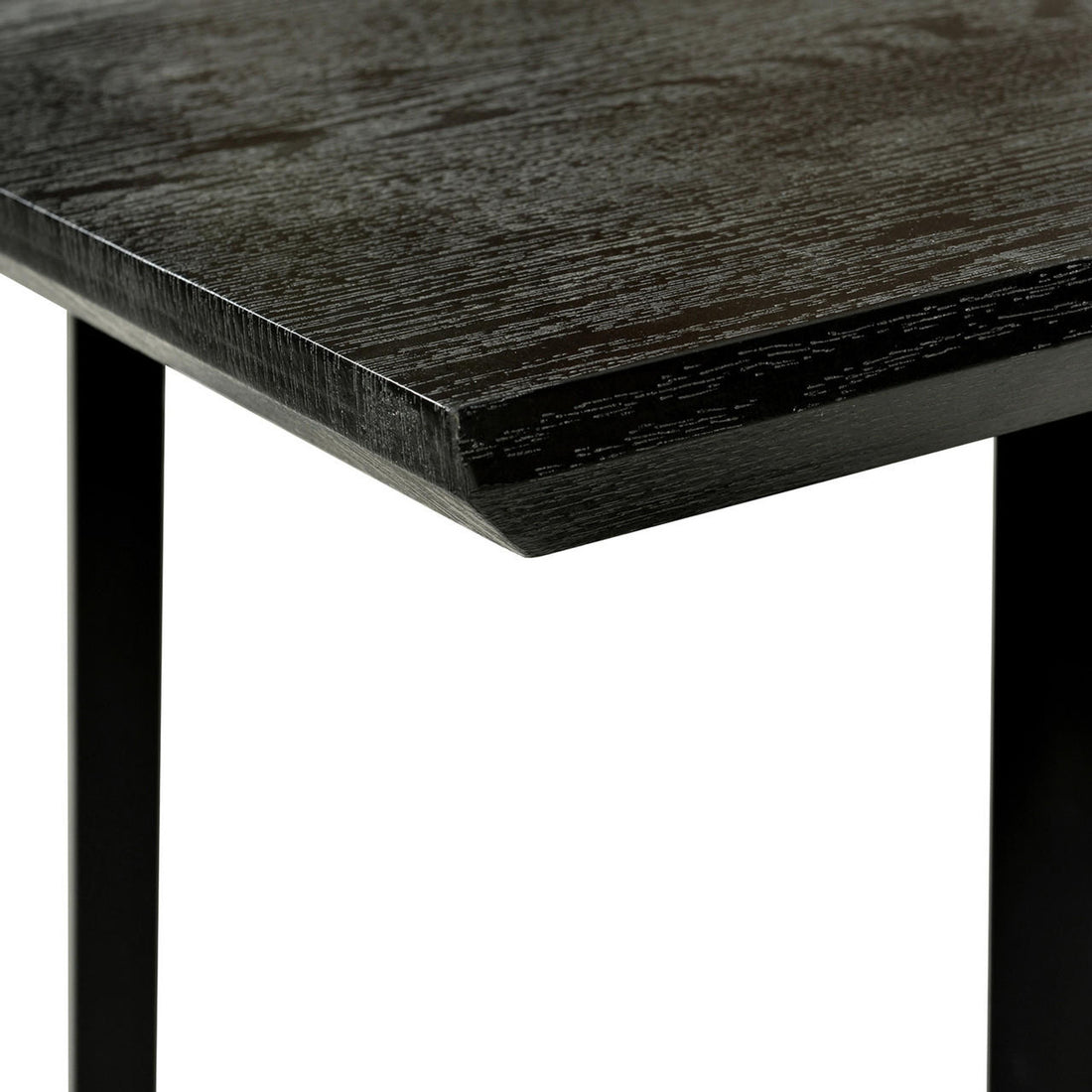 Mae 220cm 8 Seater Rectangular Dining Table in Black features a dark-stained wooden tabletop with subtle grain texture, supported by a square black metal leg, showcasing modern elegance and industrial charm.