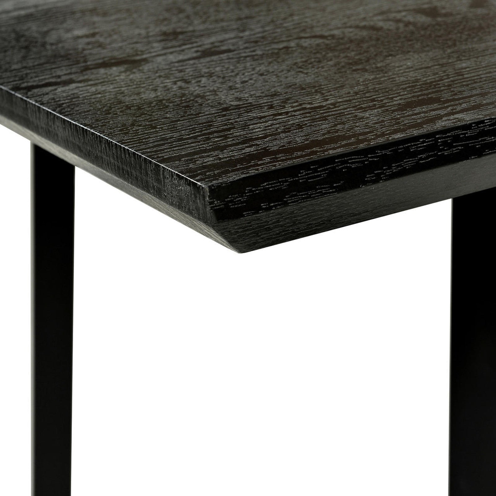 Mae 220cm 8 Seater Rectangular Dining Table in Black features a dark-stained wooden tabletop with subtle grain texture, supported by a square black metal leg, showcasing modern elegance and industrial charm.