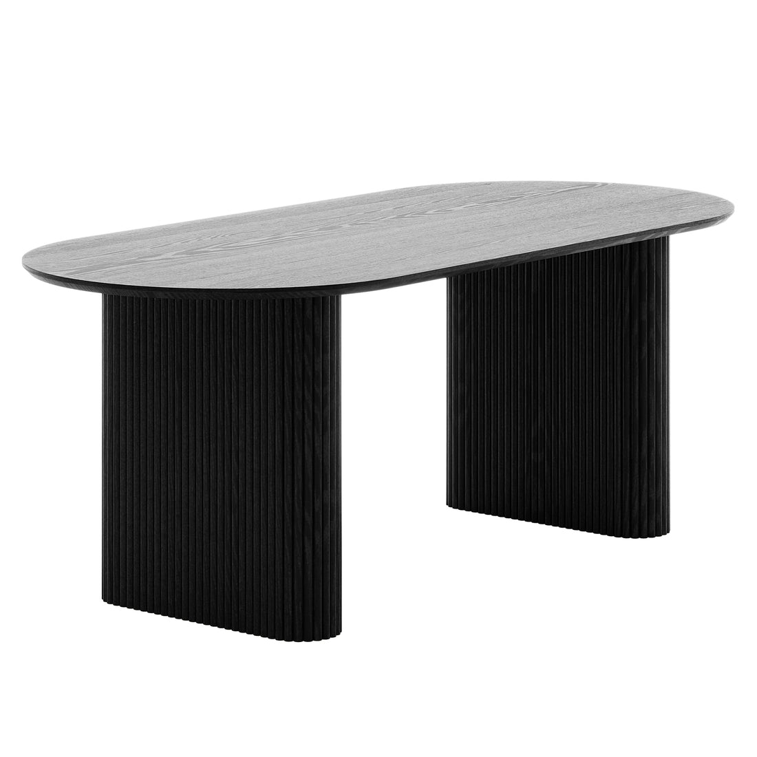 Marciana 8 Seater Fluted Oval Dining Table features a smooth surface and distinctive fluted design, perfect as a stylish centerpiece for dining spaces, seating up to eight comfortably.